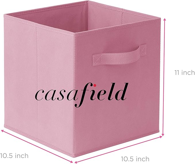 Casafield Set of 6 Collapsible Fabric Cube Storage Bins, Light Pink - 11" Foldable Cloth Baskets for Shelves, Cubby Organizers & More