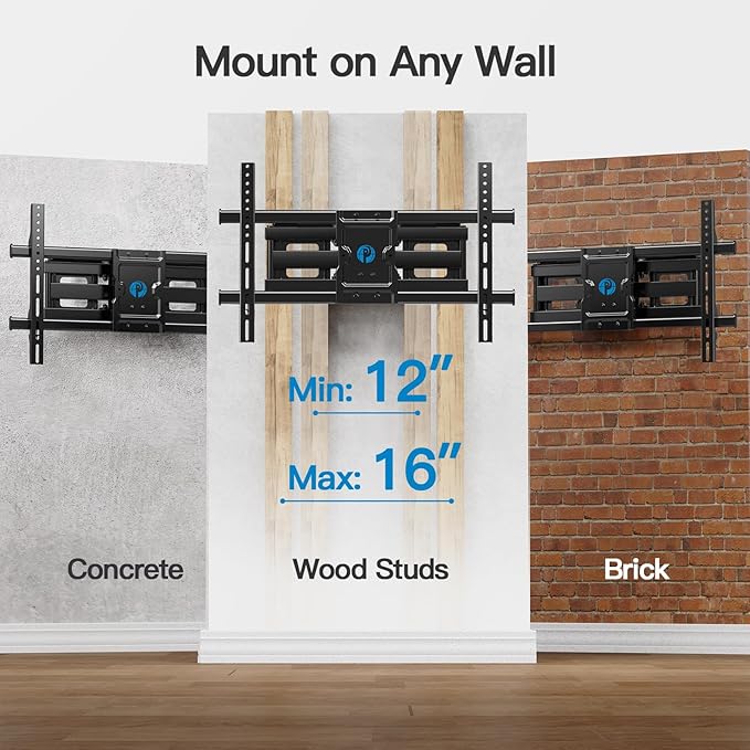 Pipishell Full Motion TV Wall Mount for Most 37-84 Inch TVs up to 132lbs, Wall Mount TV Bracket Articulating Swivel Tilt Extension Leveling Max VESA 600x400mm Fits 12/16" Wood Stud, PILFK1