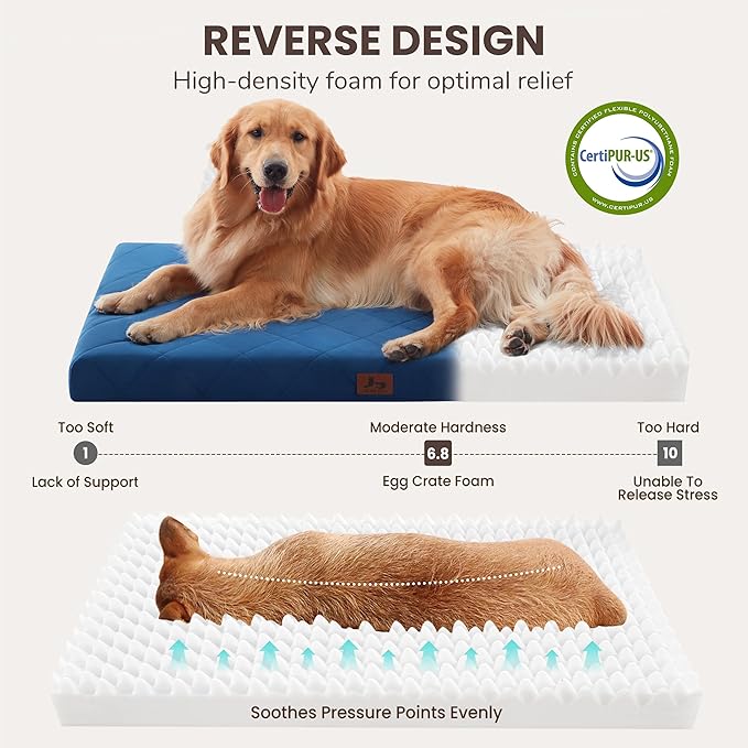 Orthopedic XL Dog Beds for Extra Large Dogs, Waterproof Dog Crate Bed with Removable Washable Cover, Egg Crate Foam Pet Bed Mat, 41"x28"