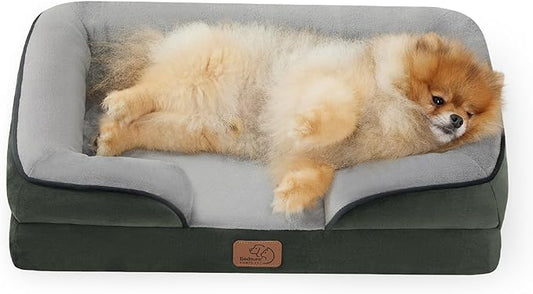 Bedsure Orthopedic Dog Beds for Small Dogs - Washable Small Dog Cat Bed Waterproof, Comfort Pet Couch Sofa with Washable Removable Cover, Pets Bed with Nonskid Bottom, Boreal Canopy Green, 24"