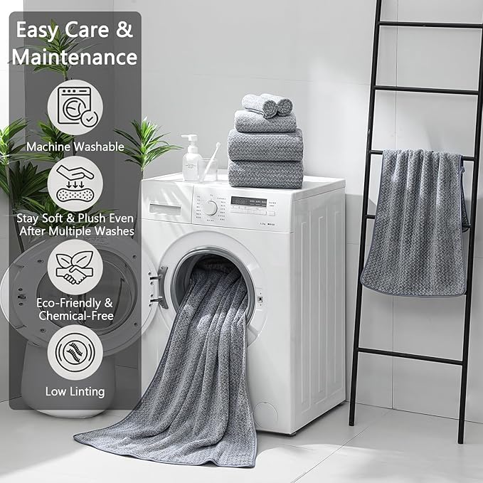 18 Piece Bath Towels Set,100% Microfiber Family Bathroom Towel with Hanging Loops-6 Bath Towels,6 Hand Towels,6 Washcloths,Quick Dry Highly Absorbent Shower Towel for Bathroom,Hotel,Spa-Grey