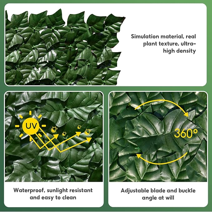 Artificial Ivy Privacy Fence Screen, 100x40 inch Artificial Hedge Grass Wall，Faux Ivy Fence Privacy Screen, Decoration for Patio, Balcony, Garden, Backyard Indoor Outdoor Decor