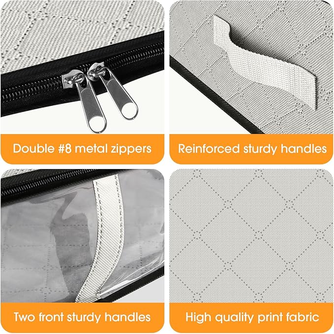 StorageRight Under Bed Storage Bins, 8-Pack 40L Foldable Fabric Storage Bags with Transparent Window, Breathable Organizer for Clothes/Blanket/Comforter/Quilt, White