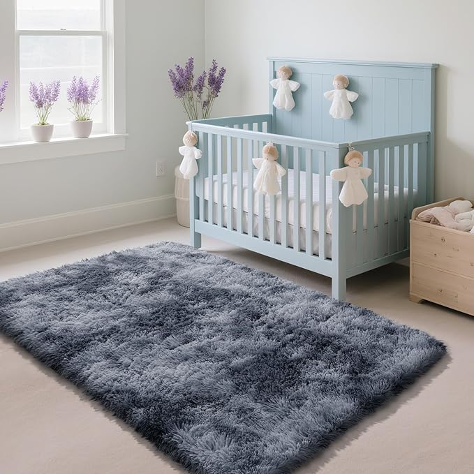 Fluffy Rug Shaggy Area Rug, Mottling Dark Grey 2x4 Area Rugs for Bedroom, Small Bedside Rug, Soft Fluffy Shaggy Entryway Throw Rugs for Living Room Bedroom Kids Room Home Decor