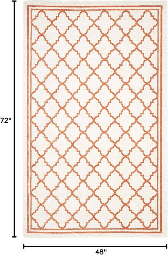 SAFAVIEH Amherst Collection Accent Rug - 4' x 6', Beige & Orange, Moroccan Trellis Design, Non-Shedding & Easy Care, Ideal for High Traffic Areas in Entryway, Living Room, Bedroom (AMT422F)