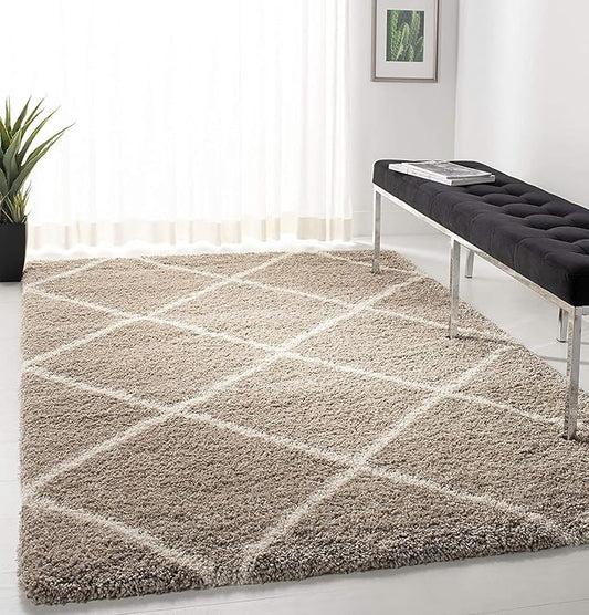 SAFAVIEH Hudson Shag Collection Area Rug - 10' x 14', Beige & Ivory, Modern Trellis Design, Non-Shedding & Easy Care, 2-inch Thick Ideal for High Traffic Areas in Living Room, Bedroom (SGH281S)