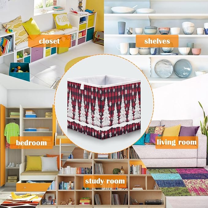 Bolaz Christmas Tree Snow Closet Organizers Storage Cubes Storage Bins Shelf Baskets Containers for Home Room Office,Square