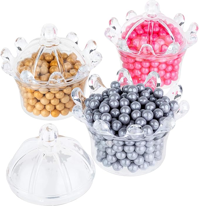 Hammont Crown Shaped Acrylic Candy Boxes - 8 Pack - 2.95"x2.75" - Perfect for Weddings, Birthdays, Party Favors and Gifts | Designer Cute Clear Lucite Plastic Treat Containers
