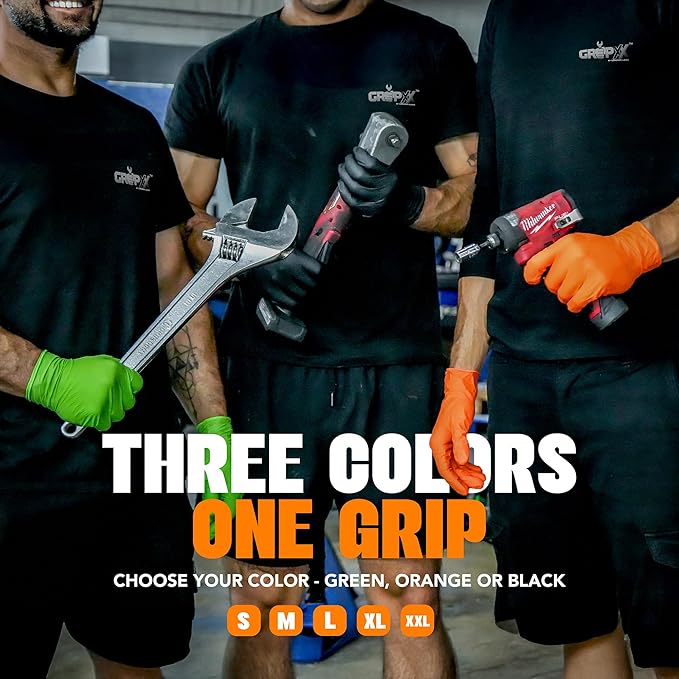 Herkules Grip Heavy Duty 8Mil Orange Nitrile Gloves,3D Raised Diamond Texture-Latex & Powder Free-Industrial, Mechanic (1, Medium)
