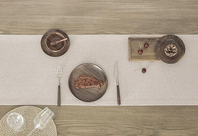 ZeeMart Basic Linen Style Table Runner, 14 x 90 Inch Light Natural Chambray, Rustic Farmhouse Neutral Table Runners 90 Inches Long, Everyday Polyester Table Runner - Machine Washable & Easy Care