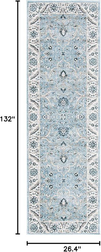 SAFAVIEH Isabella Collection Runner Rug - 2'2" x 11', Light Blue & Cream, Oriental Design, Non-Shedding & Easy Care, Ideal for High Traffic Areas in Living Room, Bedroom (ISA912M)