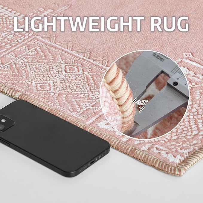 NICETOWN 2x3 Pink Rug for Entrance - Non Slip Modern Entryway Carpet Foladable Non-Resistant Oriental Medallion Mat for Entrance Kitchen Laundry Bathroom Bedroom