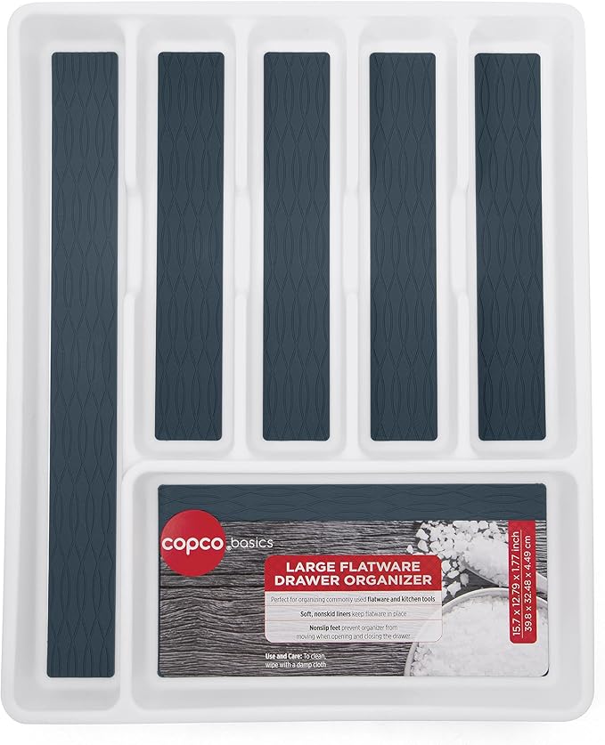 Copco Basics 6 Compartment Drawer Organizer, 15.7 x 12.79 x 1.77-Inch, Star Blue