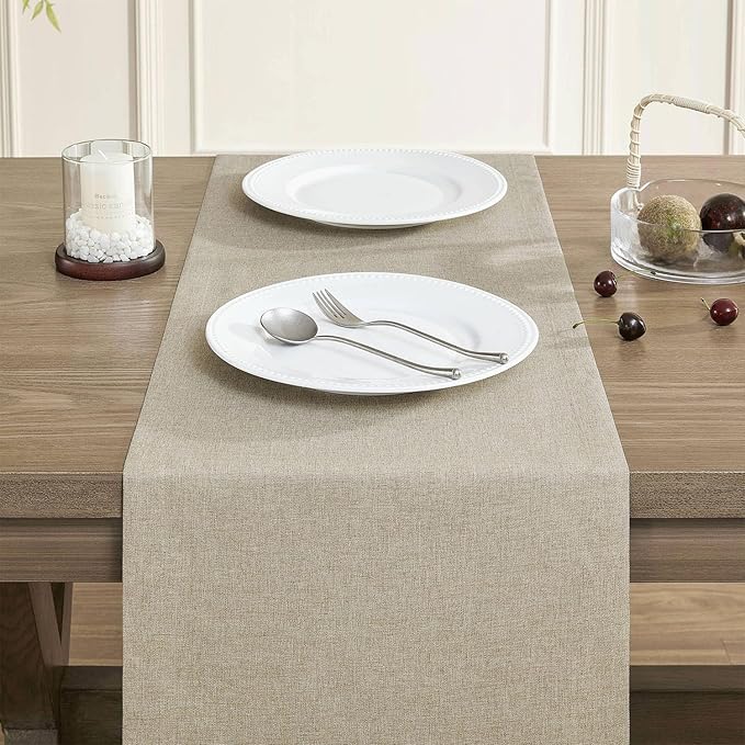 ZeeMart Basic Linen Style Table Runner, 14 x 48 Inch Natural Chambray, Rustic Farmhouse Neutral Beige Table Runners 48 Inches Long, Everyday Polyester Table Runner - Machine Washable & Easy Care
