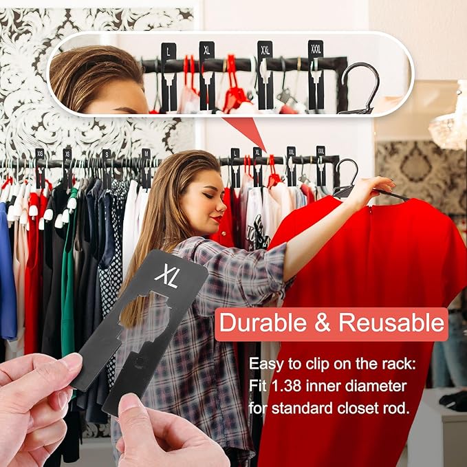 uxcell Clothes Dividers,16 Pack Rectangle Closet Rack Dividers Clothing Rack Size Dividers Blank Labels with 8 Size Reusable for Hanging Clothes Sorting Size, White/Black