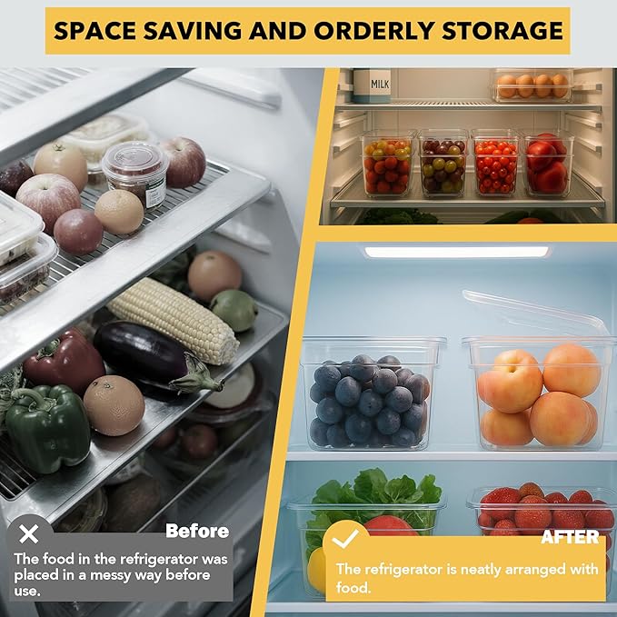 1/6 6'' 6 Pack NSF Commercial Food Pans with Lids & Drain Tray, 1/6 Size 6 Inch Deep Restaurant Containers, Food Storage with Capacity Scale, Restaurant Supplies Hotel Pan, Polycarbonate