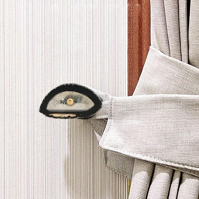 Cozy Tower 4 Pcs Unique Agate Black Coat Hooks Wall Mounted Decorative Brass Single Hook for Hanging, Hat Bag Curtain Tieback
