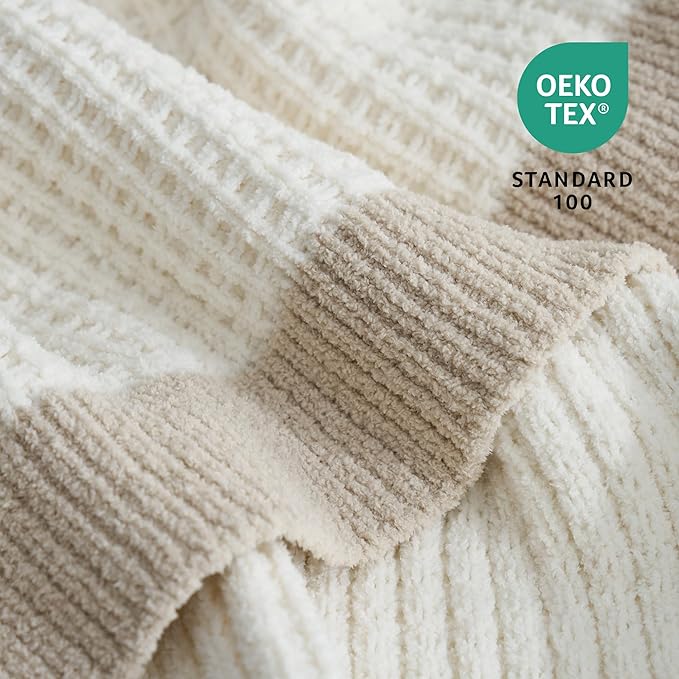 Amélie Home Chenille Throw Blanket, Soft Cozy Waffle Throw for Couch & Sofa, Warm Yet Lightweight, Breathable All-Season Throws for Women Men, Housewarming, Birthdays, 90"x90", Ivory