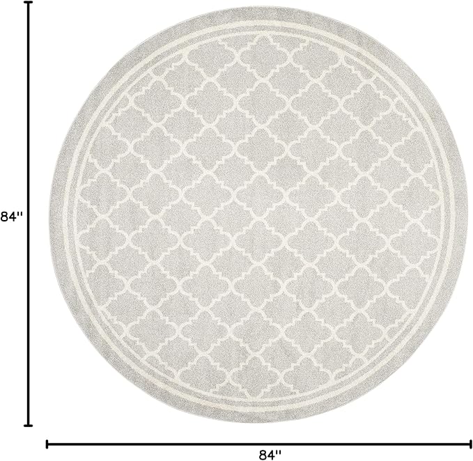 SAFAVIEH Amherst Collection Area Rug - 7' Round, Light Grey & Beige, Moroccan Trellis Design, Non-Shedding & Easy Care, Ideal for High Traffic Areas in Living Room, Bedroom (AMT422B)
