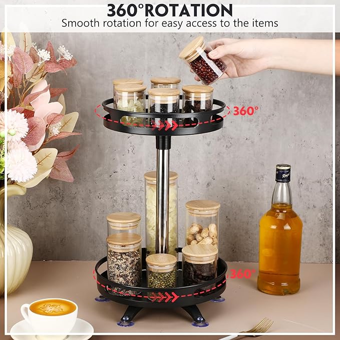 3 Pack Lazy Susan Organizer 2 Tier, 10 Inch Metal Rotating Lazy Susan Turntable Spice Rack for Cabinet, Metal Seasoning Organizer for Pantry Table Kitchen Storage, Compact and Versatile