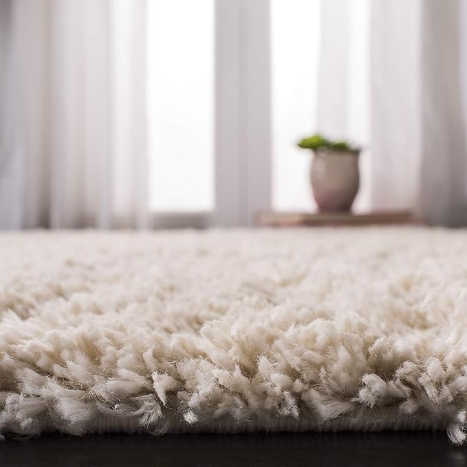 SAFAVIEH Fontana Shag Collection Runner - 2'3" x 14', Creme, Solid Pattern, Non-Shedding & Easy Care, 2-inch Thick, Ideal for The Living Room, Dining, Bedroom (FNT800B)