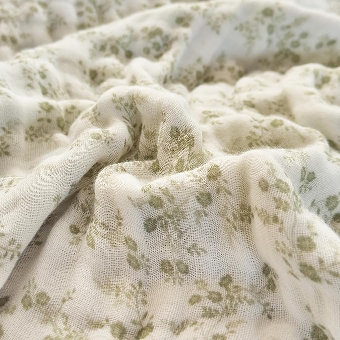 Muslin Swaddle Blankets for Girls Boys 100% Cotton Crib Blanket Lightweight Soft Breathable and Skin Friendly Receiving Blanket for Nap Infant Shower Items Toddler Gift (Floral Green-a, 43"x43")