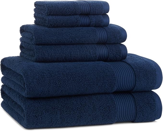 Arkwright Solid 6 Piece Bath Towel Set, 100% Cotton 600 GSM Soft Absorbent Bathroom Towels for Hotel, Spa or Vacation Rental, Lapis Navy (2 Bath Towels, 2 Hand Towels, 2 Washcloths)