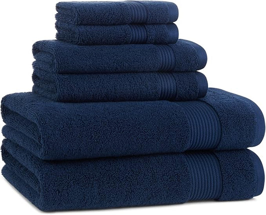 Arkwright Solid 6 Piece Bath Towel Set, 100% Cotton 600 GSM Soft Absorbent Bathroom Towels for Hotel, Spa or Vacation Rental, Lapis Navy (2 Bath Towels, 2 Hand Towels, 2 Washcloths)