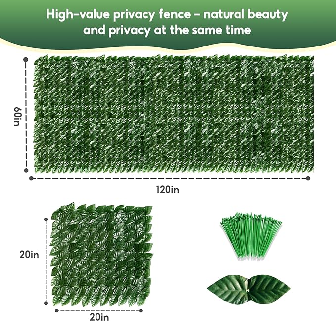 Artificial Ivy Privacy Fence Screen, 120x60 inch Faux Hedge Fence Panel Greenery Vines, Balcony Privacy Screen Decoration for Patio, Balcony, Wall, Backyard Indoor Outdoor