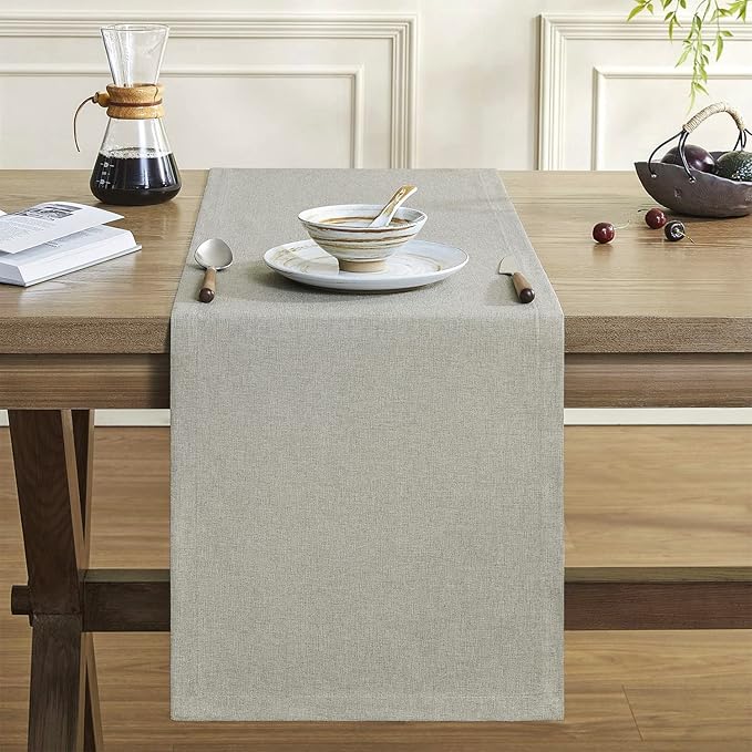 ZeeMart Basic Linen Style Table Runner, 14 x 90 Inch Vintage Grey Chambray, Rustic Farmhouse Grey Table Runners 90 Inches Long, Everyday Polyester Table Runner - Machine Washable & Easy Care