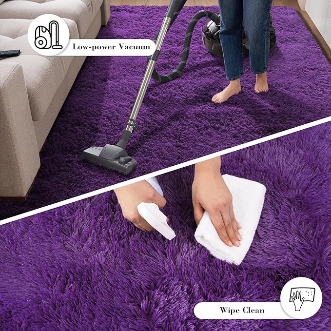 Purple Fluffy Rug Shaggy Area Rug, 2x4 Area Rugs for Girls Bedroom, Soft Cute Baby Play Mat, Indoor Floor Carpet for Teen, Nursery, Preppy Dorm, Plush Aesthetic Bedside Rug