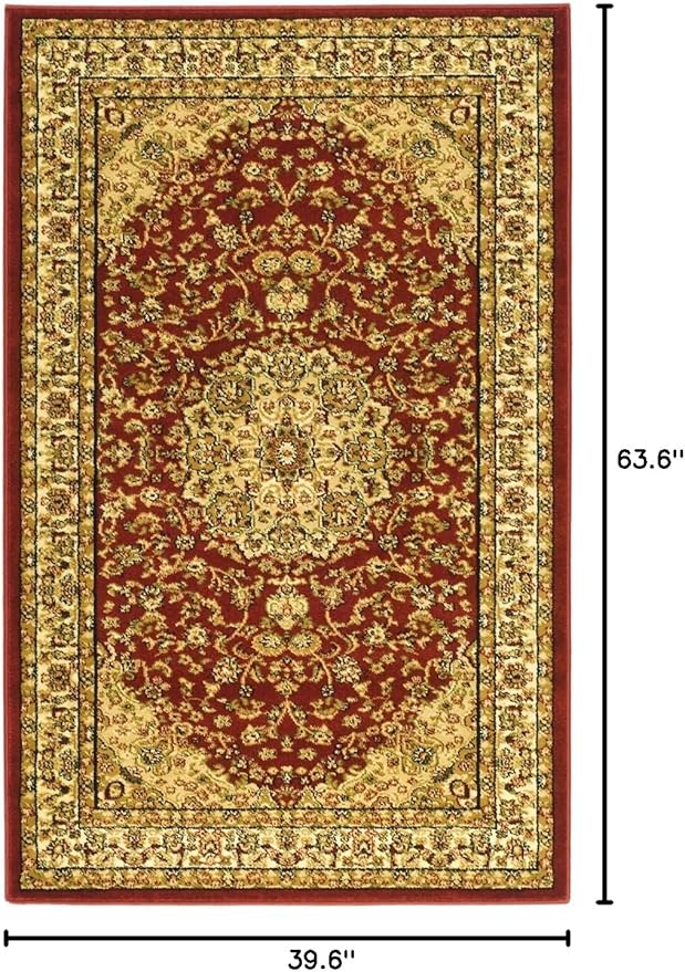 SAFAVIEH Lyndhurst Collection Accent Rug - 3'3" x 5'3", Red & Ivory, Oriental Medallion Design, Non-Shedding & Easy Care, Ideal for High Traffic Areas in Entryway, Living Room, Bedroom (LNH222B)