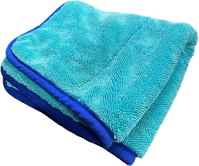 The Diva Rinseless V2 Car Drying Towel-16x20 inches, 1200 GSM Microfiber Twist Loop, Premium Korean Quality, Suede Edge Towel for Auto Detailing, Paint Safe, Cyan - 3 Pack