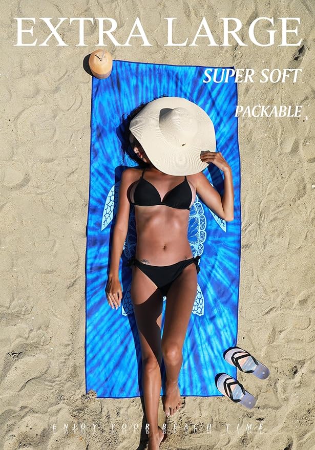 4 Pack Microfiber Lightweight Thin Beach Towel Sand Free Quick Dry Super Absorbent Large Towels for Swimming Pool Yoga Gym Travel Vacation Beach Accessories Essentials for Adults
