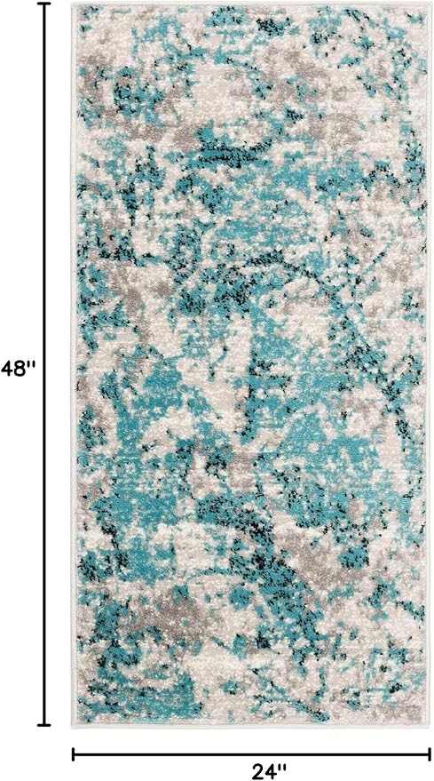 SAFAVIEH Skyler Collection 2' x 4' Blue/Ivory SKY186M Modern Abstract Non-Shedding Living Room Bedroom Accent Rug