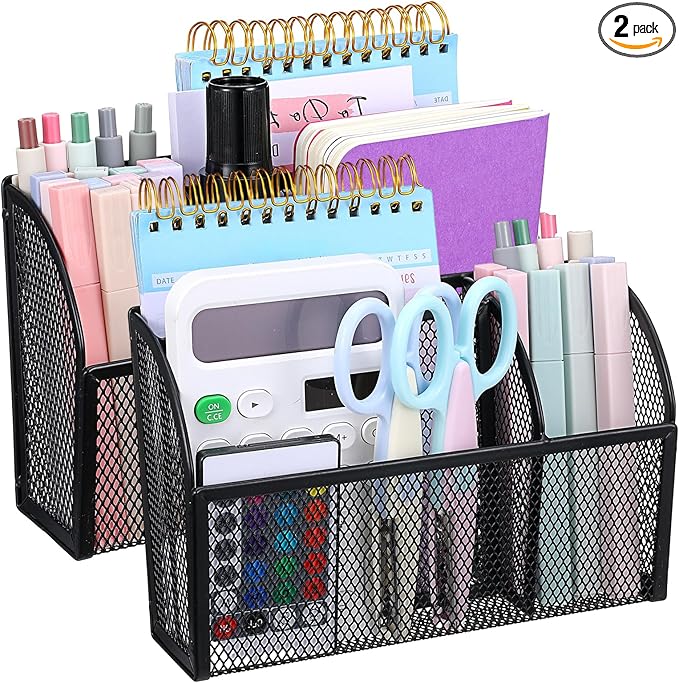2 Pack Strong Magnetic Pen Holder, 3-Grid Mesh Organizer Basket For Whiteboard Refrigerator Locker, Space Saving Shelf For Office Home