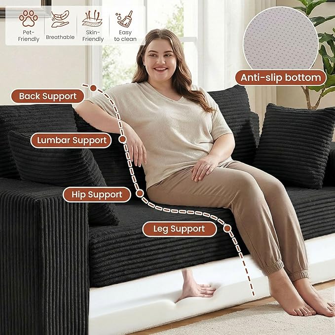 Convertible Sofa Bed, 5 in 1 Small Boneless Couch Pull Out Loveseat Sleeper Sofa,Corduroy Futon Couch Folding Mattress with 4 Pillows for Living Room Bedroom Lounge (No Assembly)