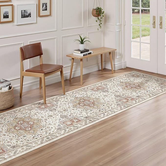 Vintage Hallway Runner Rug 2x6: Large Soft Washable Entryway for Kitchen Laundry Room Non-Slip Backing Runner for Entrance Living Room Bedroom Bathroom - Orange