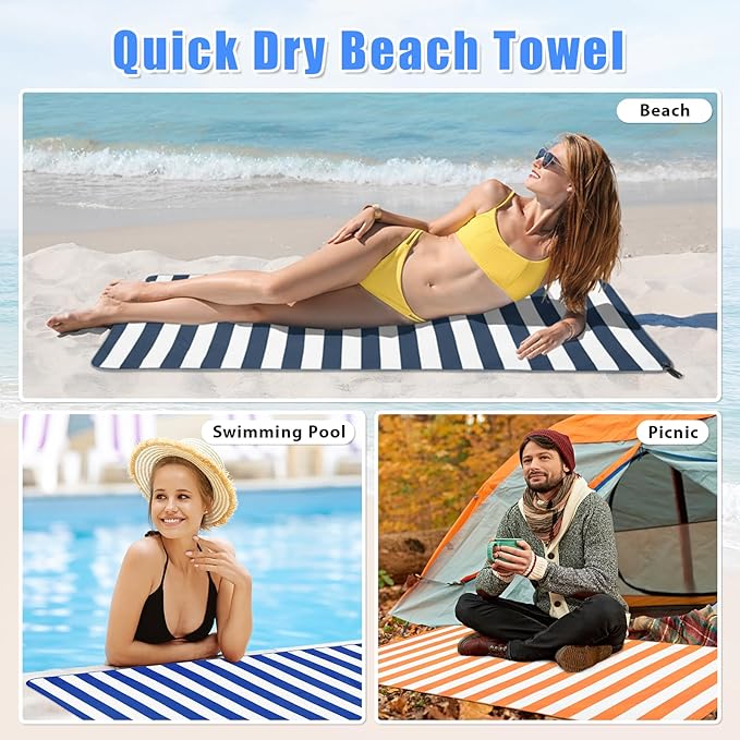 2 in 1 Microfiber Beach Towel, Quick Dry Towel Camping Towel Travel Towel Super Absorbent Compact Lightweight Sports Gym Towels Set for Beach, Gym, Hiking, Pool, Backpacking, Bath, Yoga