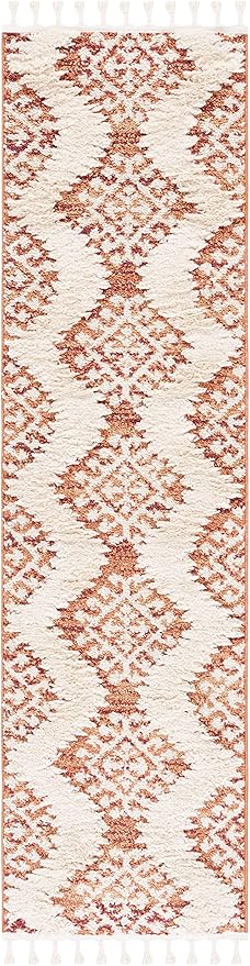 SAFAVIEH Moroccan Tassel Shag Collection Runner Rug - 2'3" x 8', Orange & Ivory, Boho Design, Non-Shedding & Easy Care, 2-inch Thick Ideal for High Traffic Areas in Living Room, Bedroom (MTS652P)