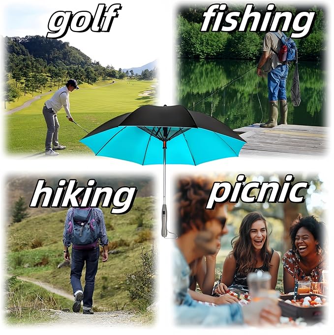 Umbrella with Fan & Mist Spray - Rechargeable UV Protective Cooling Umbrella for Patio, Beach, Travel — Portable Misting System & Detachable Water Bottle Included
