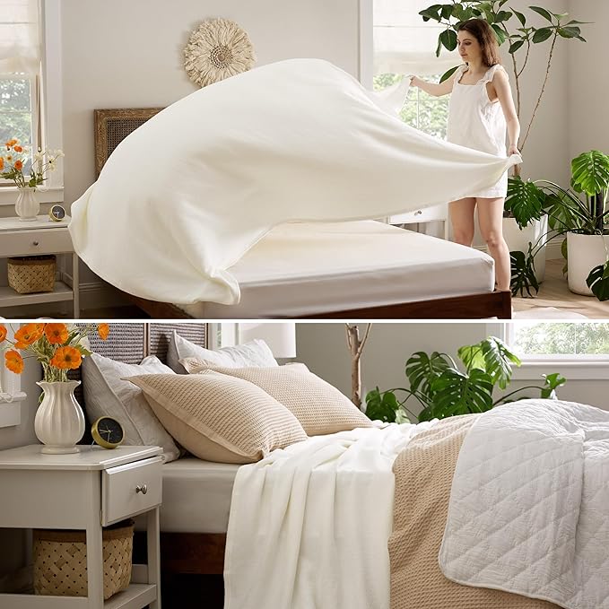 Bedsure GentleSoft 100% Cotton Large Blanket Oversized King for Bed 120x94 inches - Breathable Soft Cozy Herringbone Woven Blanket for Summer, Couch Cover, Cream