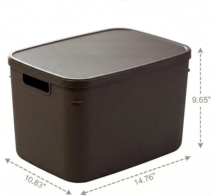 BINO | Plastic Storage Bins with Lids, 20 Liter - 3 Pack, Dark Brown | THE TWILL COLLECTION | Plastic Bins for Organization | Woven Storage Baskets for Organizing | Pantry Shelf Organizer Basket Bin