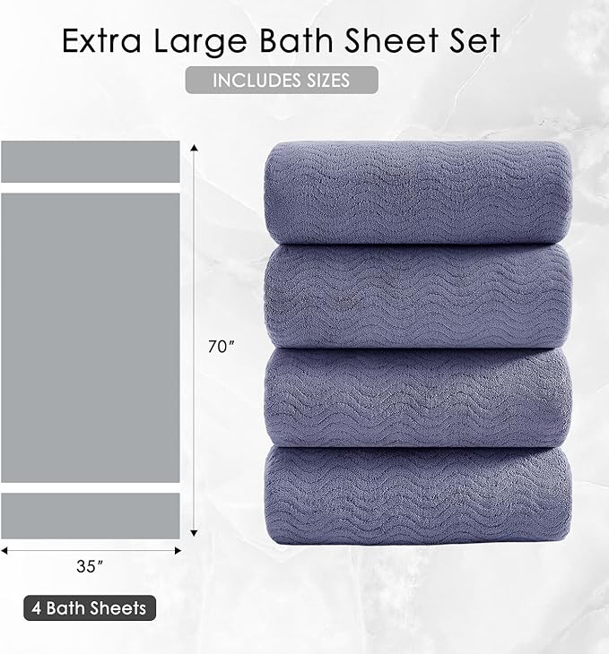 4 Piece Extra Large Bath Towel 35"x70" Oversized Bath Sheet Bath Towel Set for Bathroom Ultra Soft Cozy Highly Absorbent Quick Dry Bathroom Towel for Spa Gym Hotel,Shower Towel for Daily Use,Wedgewood