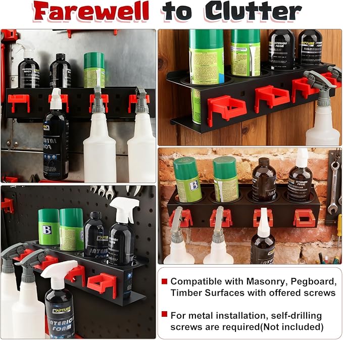 Spray Bottle Holder Wall Mounted, 2-Pack Heavy-Duty Carbon Steel Aerosol Paint Organizer Rack, Spray Aerosol Can Holder, Space Saving Holder for Garage, Workshop, Car Detailing Tools & Shed