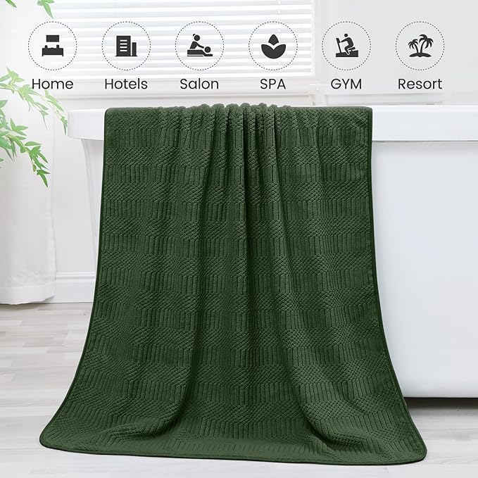 Microfiber Bath Towels Set of 4, Large Bathroom Towel for Adult, 30" x 60", Soft, Super Absorbent and Fast Drying, Use for Hair Wrap, Sport, Fitness, Yoga, Diamond Cross Grid Olive-Green