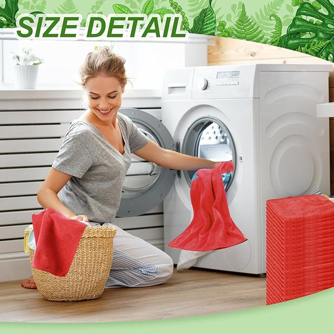 Preboun 300 Pack 12 x 16 Inch Microfiber Cleaning Cloth Bulk Multipurpose Reusable Washable Cleaning Rags Absorbent Towels for House, Kitchen, Car, Office, Window(Red)
