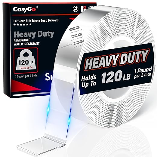 Strong Heavy Duty Double Sided Tape, 1" x 16.7FT Extra Large Clear & Tough Removable Nano Adhesive Tape for Wall Hanging Strip Poster Deco Rug (1/16" Thick)