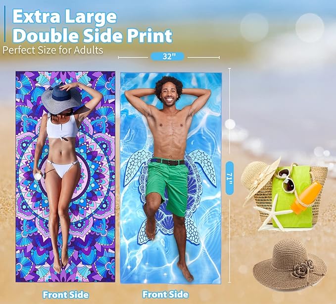 6 Pack Microfiber Thin Beach Towel Lightweight 71x32 Oversized Extra Large Sand Free Towels Quick Dry for Travel Pool Yoga Gym Sports Beach Accessories Vacation Essential Gift
