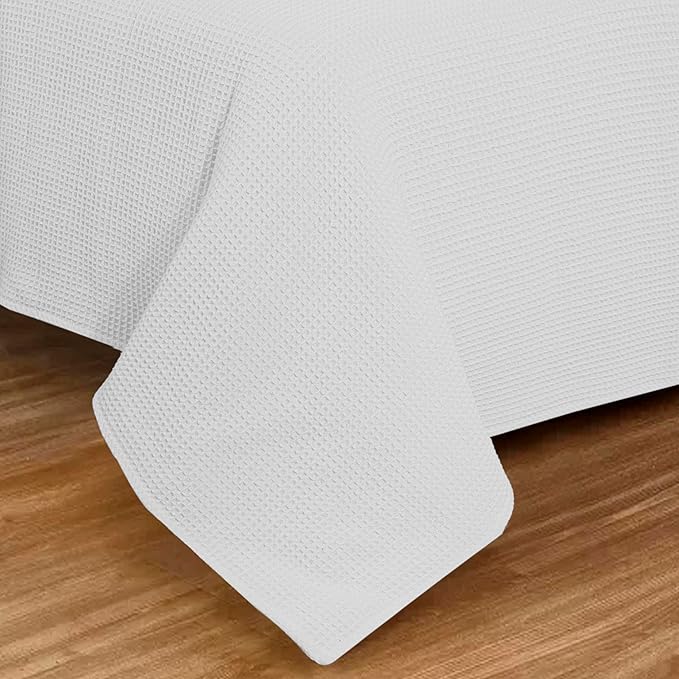 Bed & Bath Home Premium 100% Cotton Waffle Weave Blanket King Size – Soft Breathable Lightweight Comfort, Natural All-Season Bed Blanket, Easy-Care Bedspread for Bed & Couch (White)